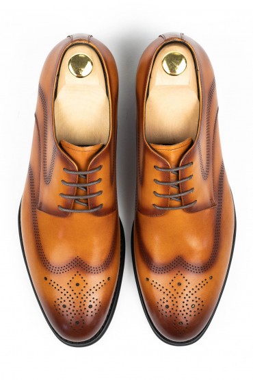 Pantofi barbati piele eleganti cognac Brogue